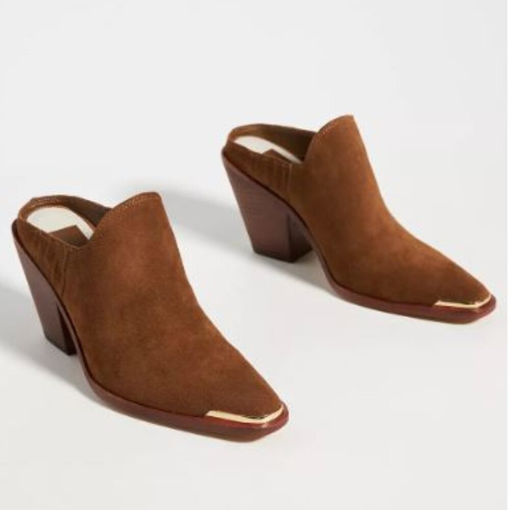 Dolce Vita Western Suede Heeled Mules in Brown from Anthropologie - Size 9 - NWT - Picture 3 of 13